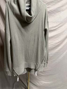 Pure Good Olive Green Waffle Knit Cowl Neck Sweater with Side Zip Detail